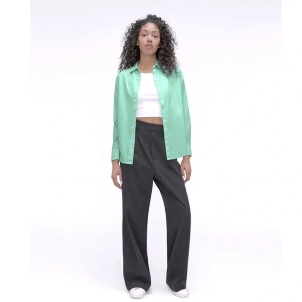 NWT Everlane The Silky Cotton Relaxed Shirt Mint Pinstripe size 2